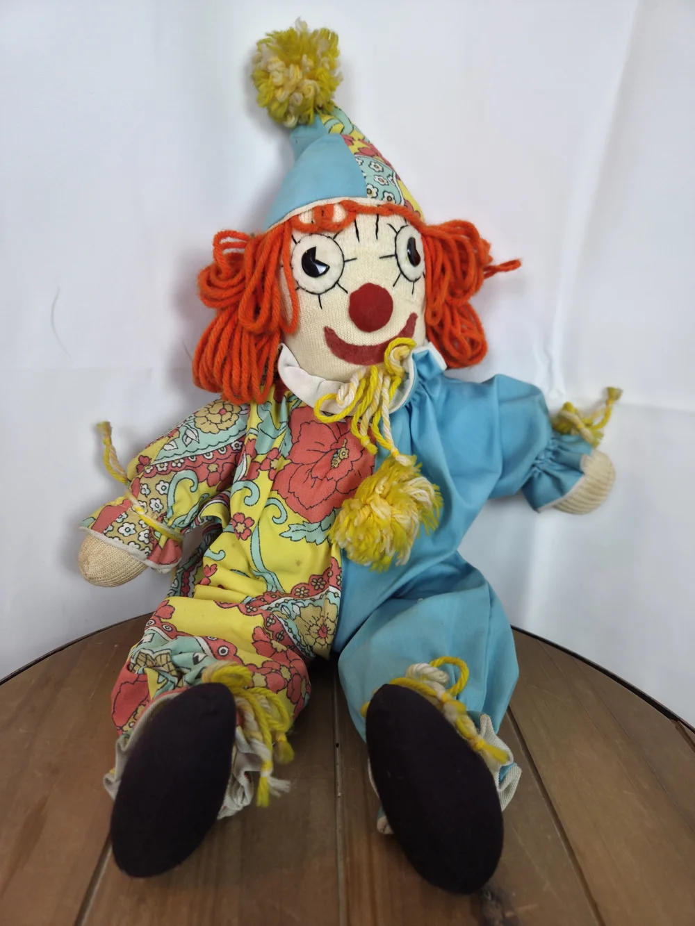 Vintage Style Patchwork Clown Doll - Bright Multi & Sky Blue